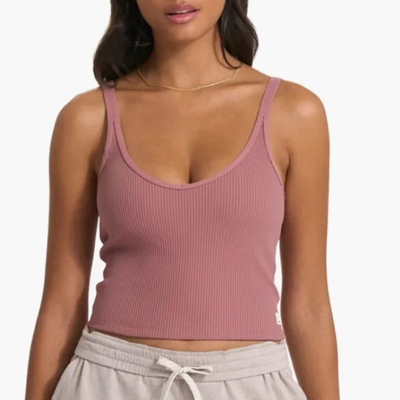 Vuori Rib Crop Tank Top in Marsala - Picture 2 of 10
